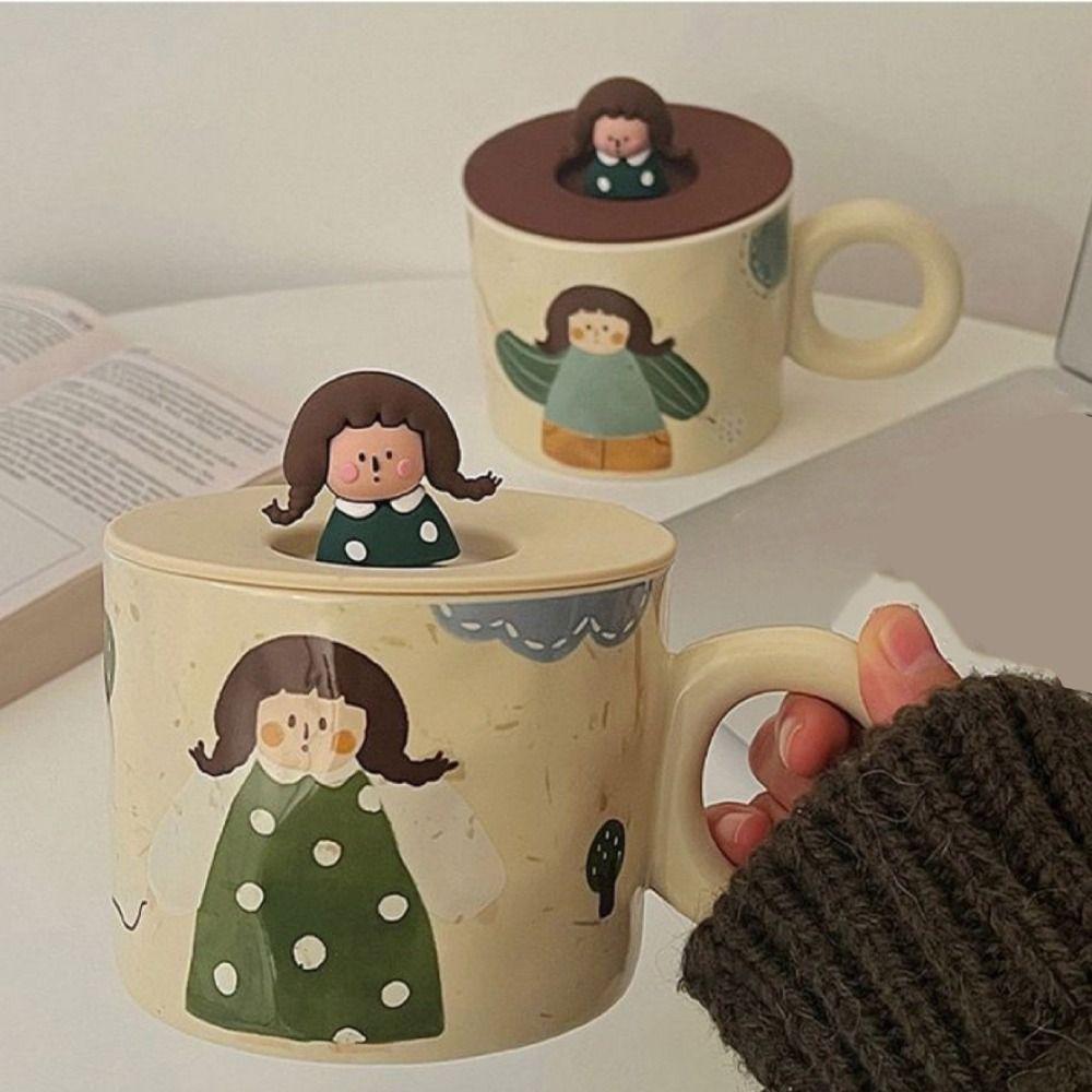 420ml Capacity Ceramic Coffee Mugs Handpainted Cartoon Retro Style Tableware  Breakfast Dining