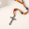 Catholic Colorful Flower Beads Rosary Necklace with Crosses Pendant Religious Chain for Prayer Jewelry and Daily Wear