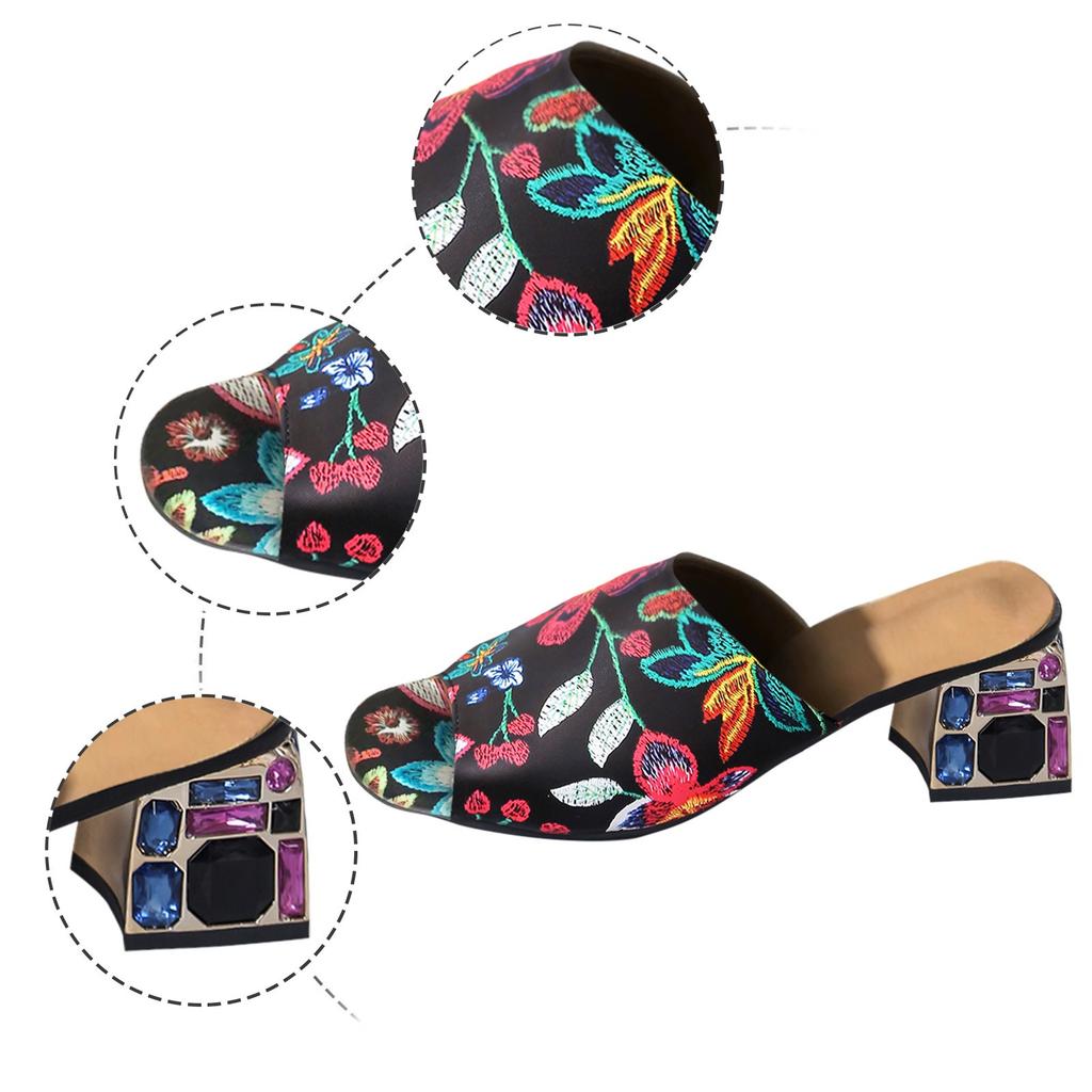 Floral Print Peep Toe Sandals for Women Summer New Fashion Chunky Heel Wedge Shoes Women's Casual Outdoor Slippers Sandalias