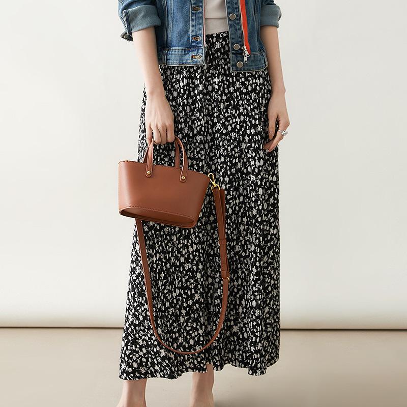 French Floral High-End Black Midi Skirt - Spring/Summer Vacation Style