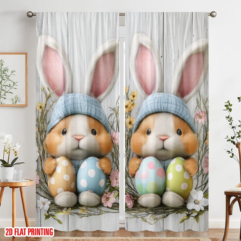 2pcs,2D Plane Printing Popular Curtains Easter Bunnies Polyester Easy Install (without Rod) Decorations Outdoor for Living Room,