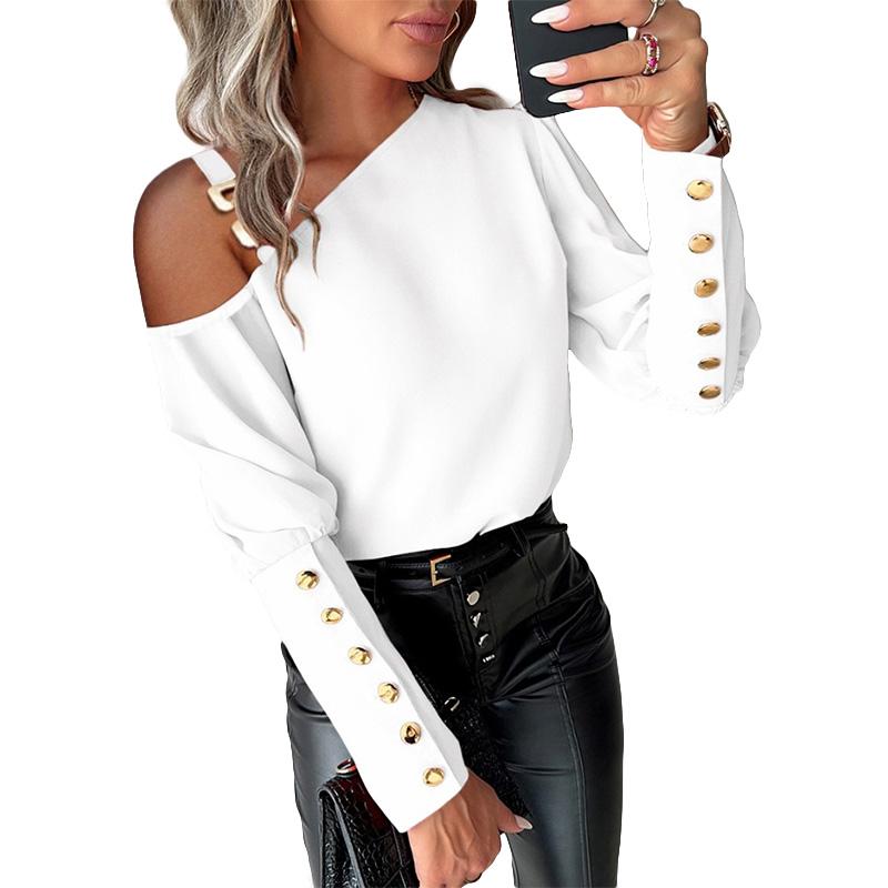 1PC Lantern Sleeve Women Autumn Spring Elegant Office Button Shirts Splicing Shirts Blouse Tops