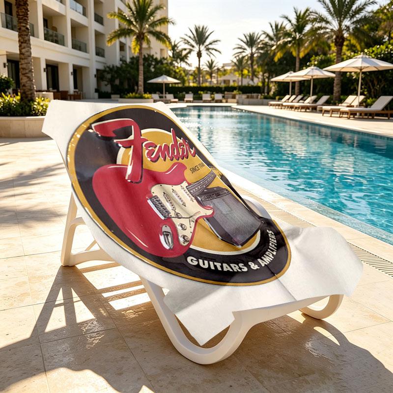 Fender Print Beach Towel Design, Soft, Lightweight. for Home Bathroom, Spa, Pool, Yoga, Surfing, Camping, Gift for Family, Friend