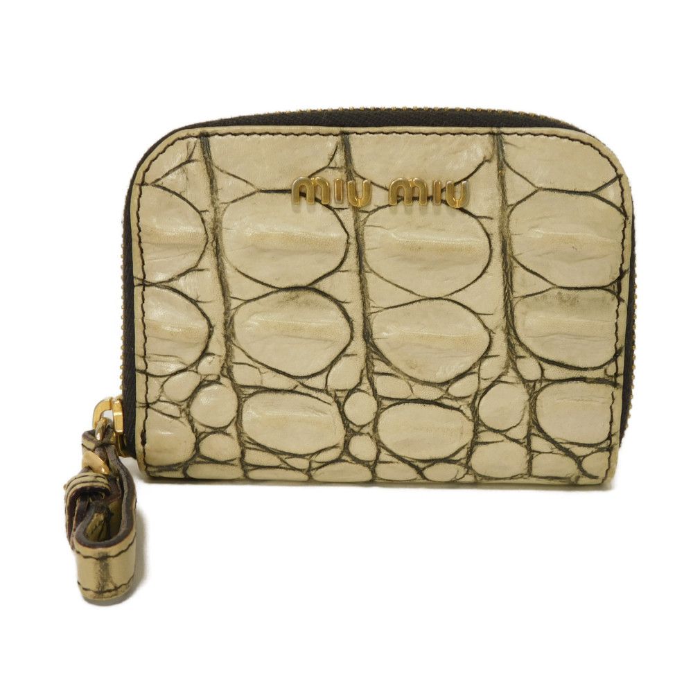 

Used 12166 Compact Zip Wallet 7943 Croco Embossed Calfskin Brown Logo Metal Natural Unisex from Japan AUTHENTIC