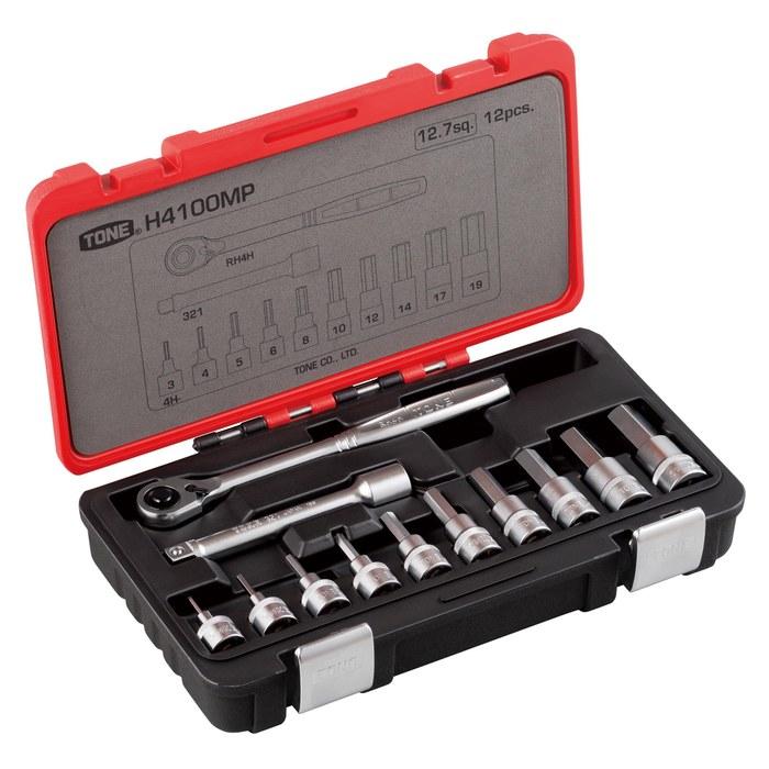 [Tone] Hexagon Socket Wrench Set H4100MP (12-Piece, 1/2") Red