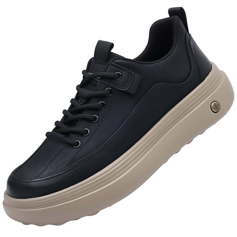 

New Men s Solid-Colored Thick-Soled Casual Shoe For Autumn Winter Comfortable Lace-Up Walking Shoe Soft-Soled Outdoor Flat Shoes 44 чёрный
