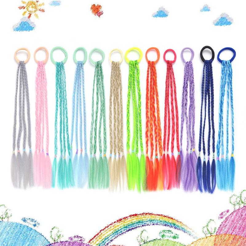 Colored Hair Extensions for Kids Ponytail Hair Accessories Clip In Ponytail with Rubber Bands for Women Synthetic Hair Pieces
