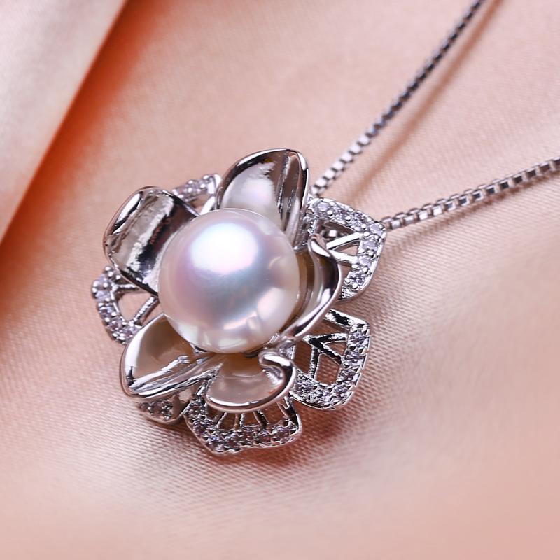 seniko Freshwater Pearl Necklace CZ Cubic Zirconia Fashion Geometry Flower Necklaces For Women