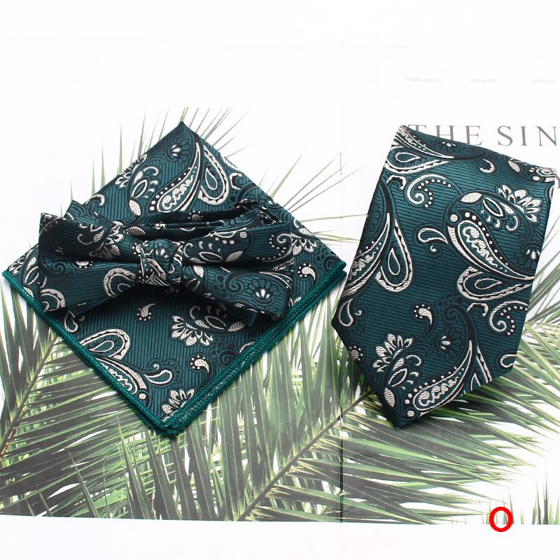 Men'S Tie Set, Polyester Striped Tie, Bow Tie Square Scarf Three-Piece Set, Suit Accessories.
