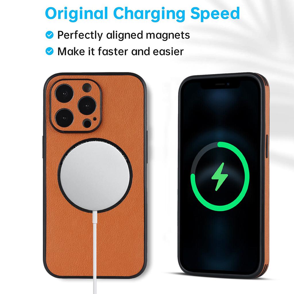 Apple 15 Leather Phone Case: Trendy, Magnetic, Anti-Fall, Wireless Charging.