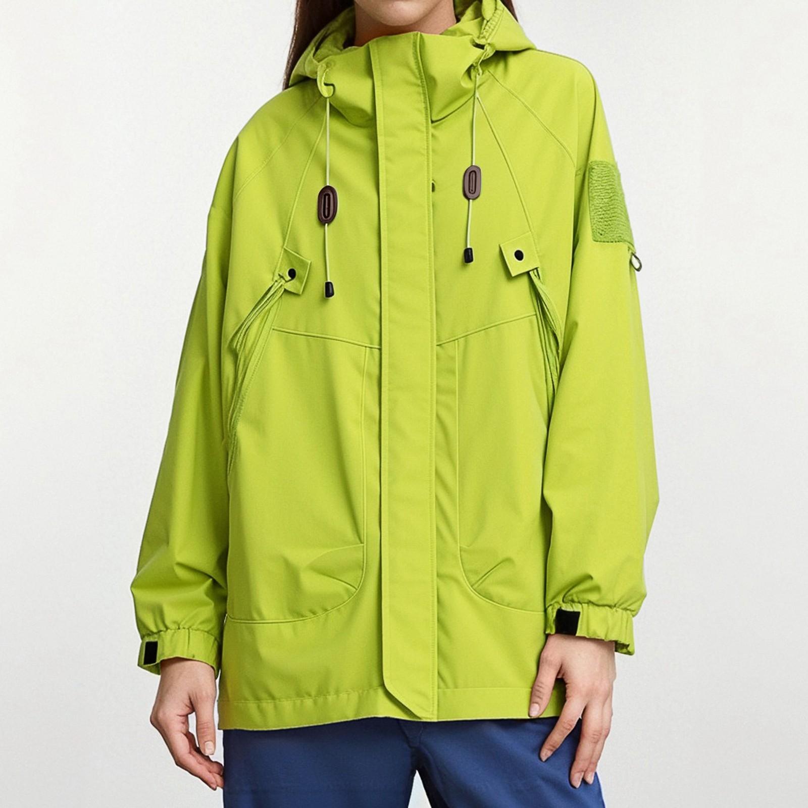 

Женская дождевая куртка Легкая водонепроницаемая ветровка Свободного кроя Дождевик Одежда для походов с капюшоном Большого размера XL светло-зеленый