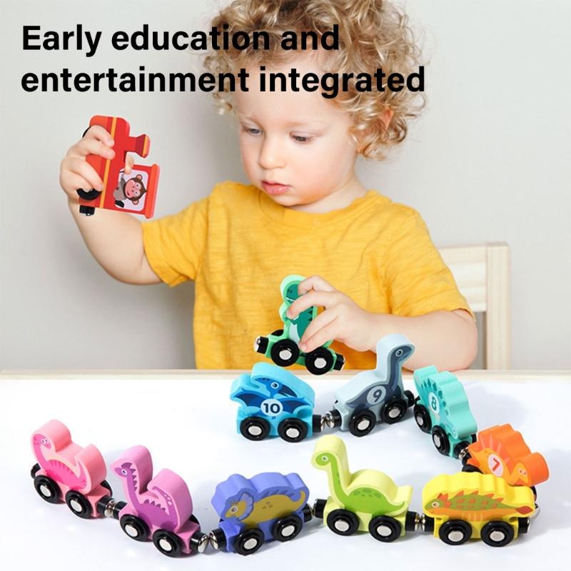 Magnetic Dinosaur Theme Wood Train Set Educational Toy For Early Learning And Hand Eye Coordination For Children