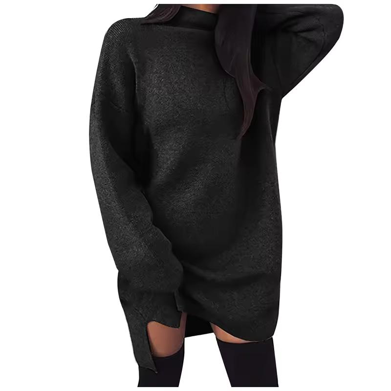 Oversaized Lazy Style Korean Version Solid Color Casual Turtleneck Long Sleeve Dress For Lady Streetwear Knit Dress