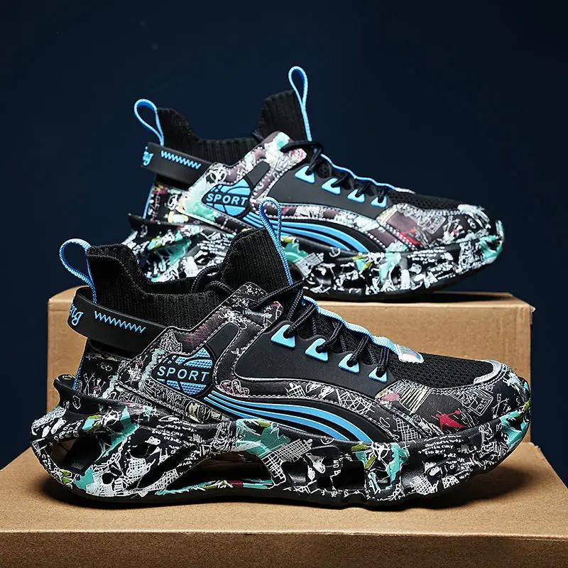 Scarpe da Corsa Leggere a Lama da Uomo Calzini Comodi Ammortizzati da Donna Sneakers Graffiti High Street Scarpe da Passeggio Sportive