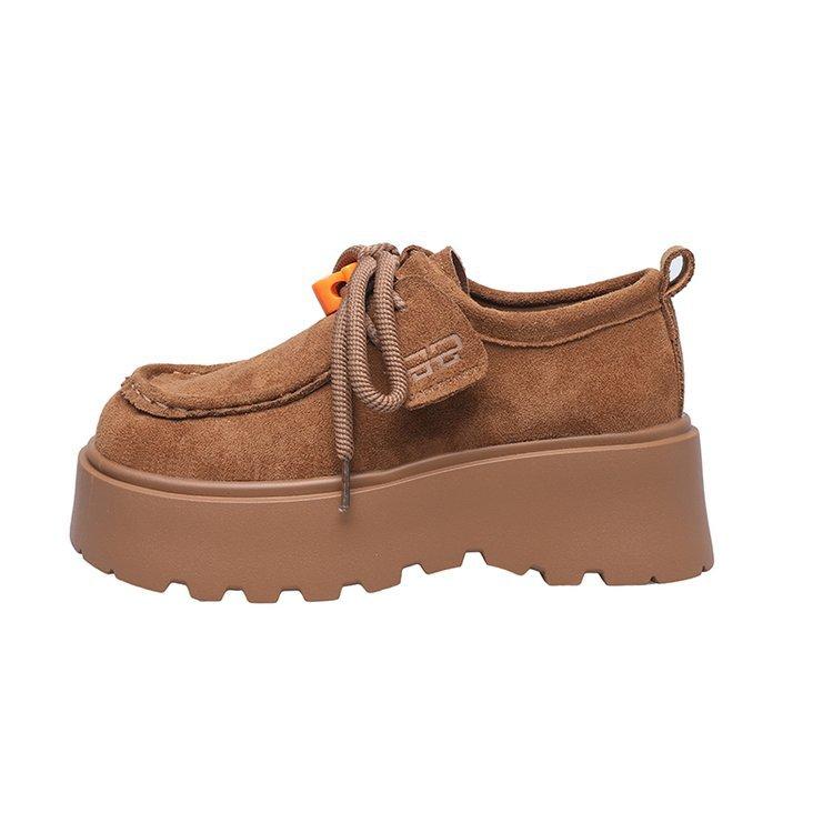 

Замшевые кожаные туфли на шнуровке, на платформе-маффине, маленькие кожаные туфли, женские, в британском стиле, маленькие мужские туфли, увеличивающие рост, лоферы, ретро одинарные туфли 40 верблюд