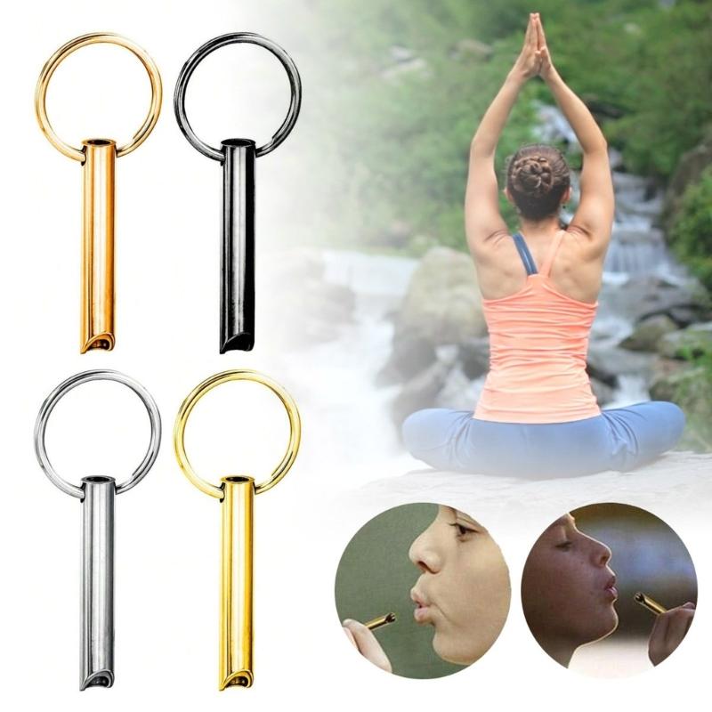 Stainless Steel Meditation Pendant Keychain Charm Practical Breathing Whistle Keyring for Stress Relief and Relaxation