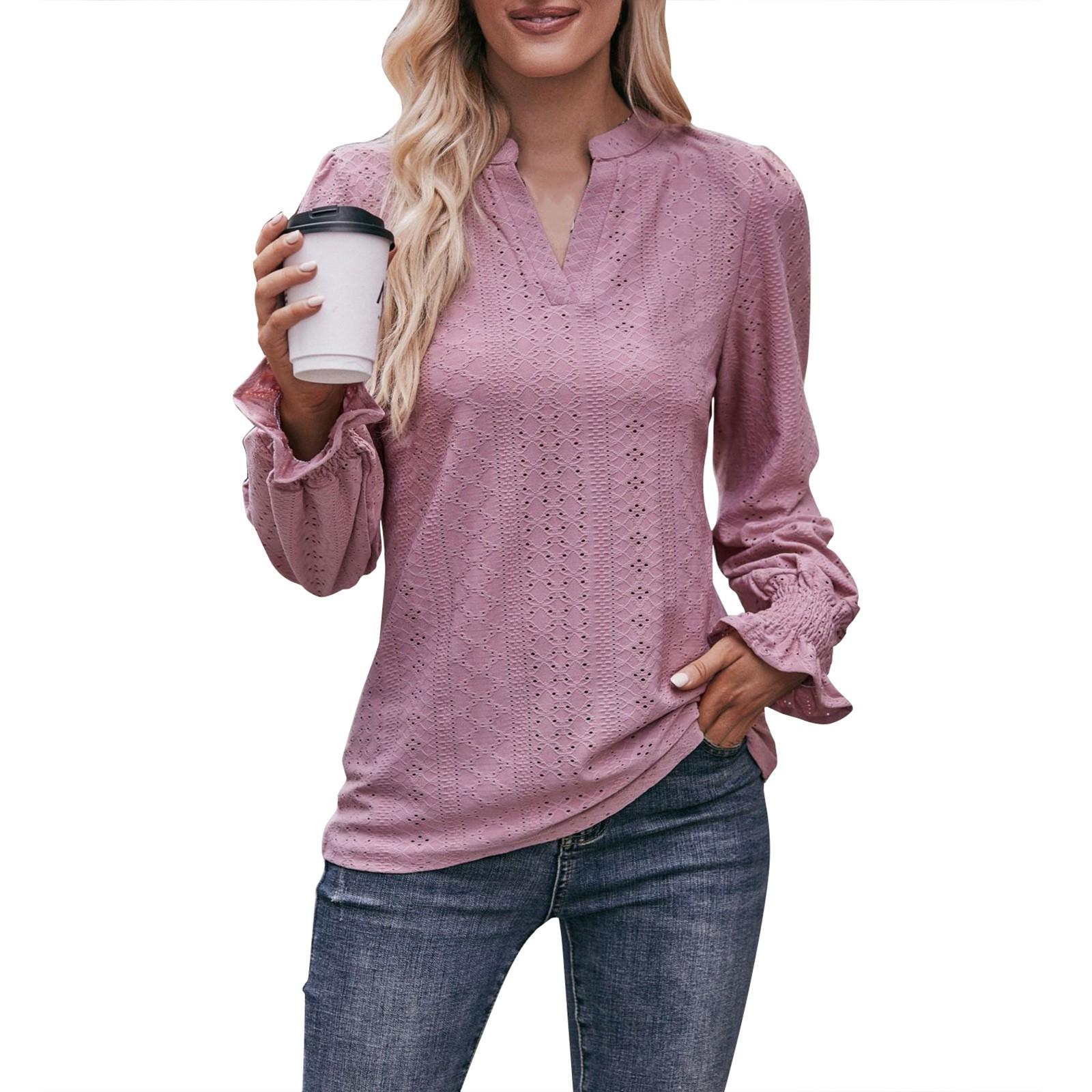 

Осенняя новая женская однотонная футболка с v-образным вырезом и длинными рукавами, топ с рукавами-зонтиками XXL