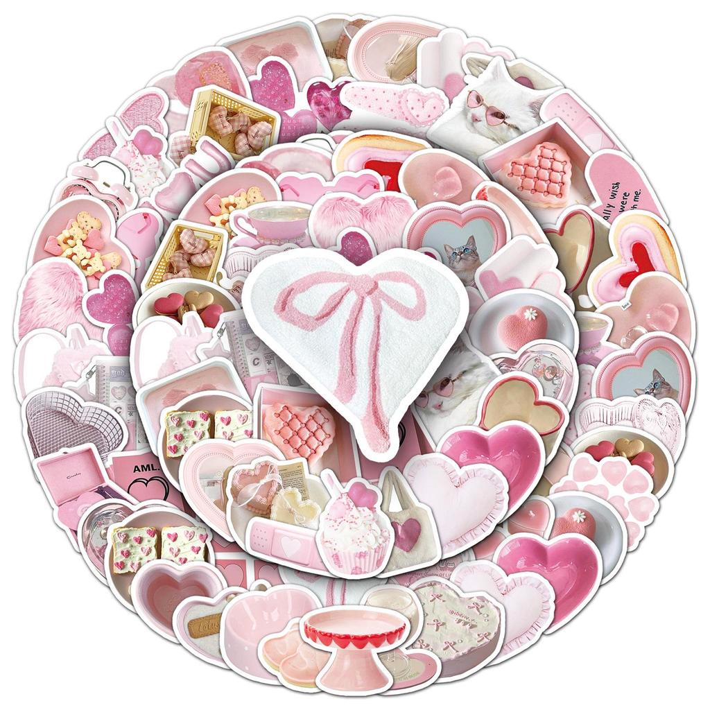 50-Piece Pink Heart Stickers Set for Water Bottles, Phone Cases, Journals, DIY Decor