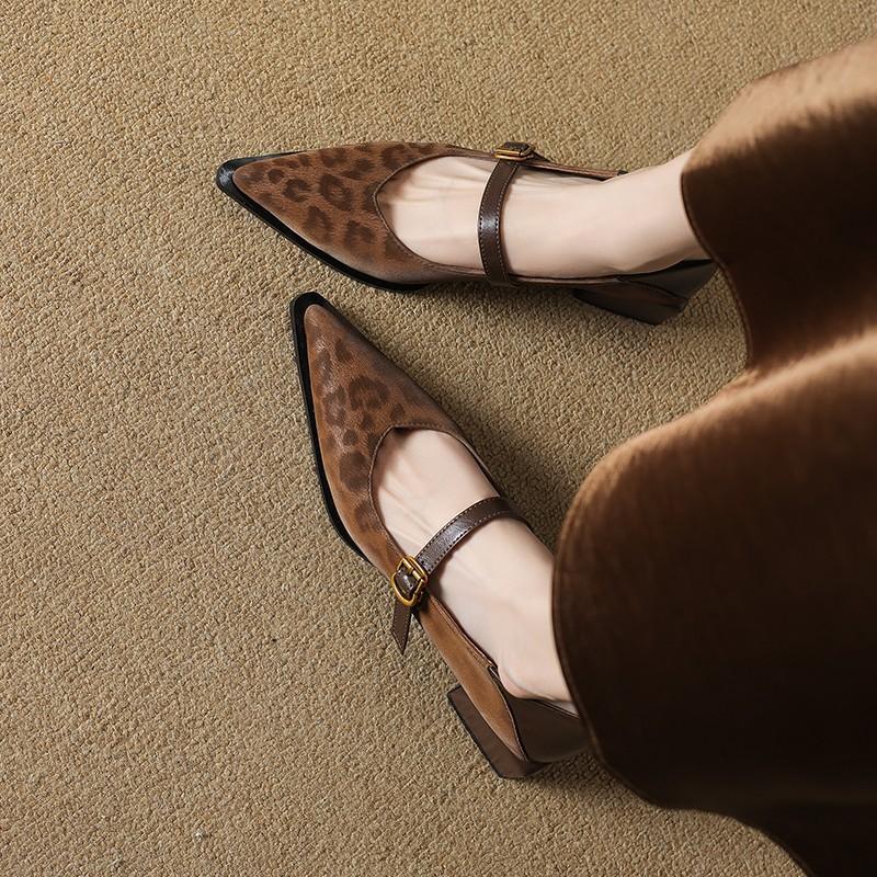 Thick Heel Pointed French Mary Jane Shoes Spring New Shallow Mouth Single Shoes with Skirt