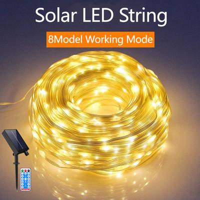 Nuove Luci di Natale a Stringa a Ricarica Rapida con Pannello Solare, Illuminazione Decorativa per Campeggio All'aperto, Dimmerabile con Telecomando RF a 17 Tasti