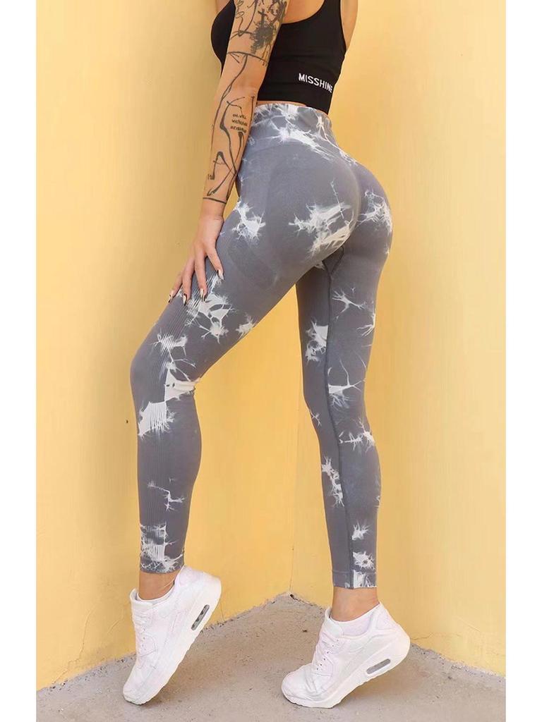 Women's Tie-Dye Peach Yoga Leggings - High Waist, Hip Lift, Sports & Running Fitness Pants