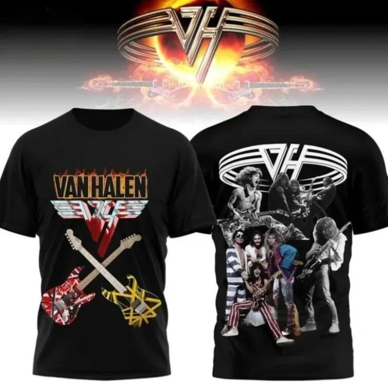 Rockowy Zespół Van Halen Retro Koszulka Unisex Drukowana 3D na Lato Uliczny Hip-hop Trend Krótki Rękaw Okrągły Dekolt Y2K Top Odzież Męska