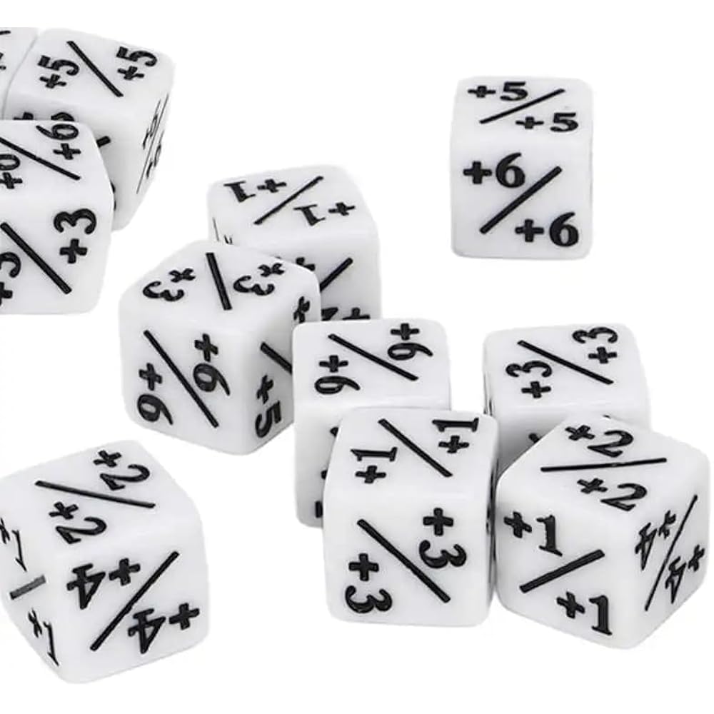 SELECOCO Dice Counter Token Dice 20 Pcs D6 Dice White +1/+1 Black - 1/-1 for 16mm MTG CCG (Plain)