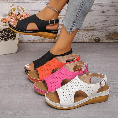 Summer Wedge Sandals Women's 2025 New Cut-Out, Breathable, Plus Size Open Toe Roman Sandals