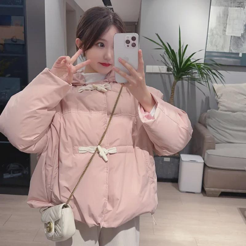 Women's 2024 Horn Button Down Cotton Jacket - Short, Thick, and Cozy Milk Coat