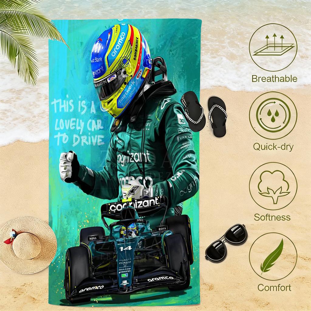 1pz F-Fernando Alonso F-F1 Telo da Spiaggia Microfibra Asciugatura Rapida Senza Sabbia Sovradimensionato Palestra Sportivo per Piscina Esterno
