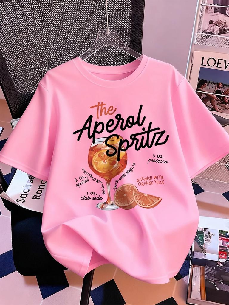 2026 Aperol Spritz Lemon Drink Prints TShirt Womens Summer Short Sleeve Tops Comfortable ONeck T Shirt Sporty Clothes