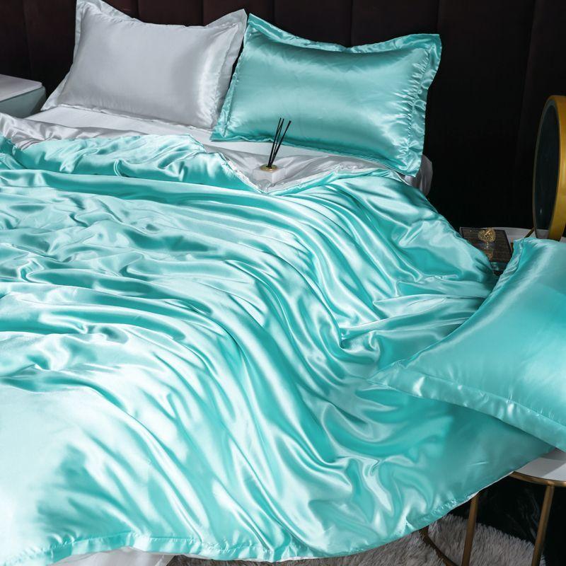 Home four-piece set silky cool solid color three-piece set bed sheet quilt cover summer cool bedding