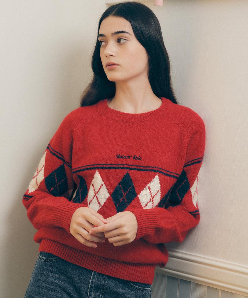 ROLAROLA Argyle Knit Pullover Red