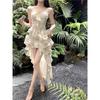 French ruffle edge irregular suspender dress fairy summer temperament high sense seaside vacation beach dress
