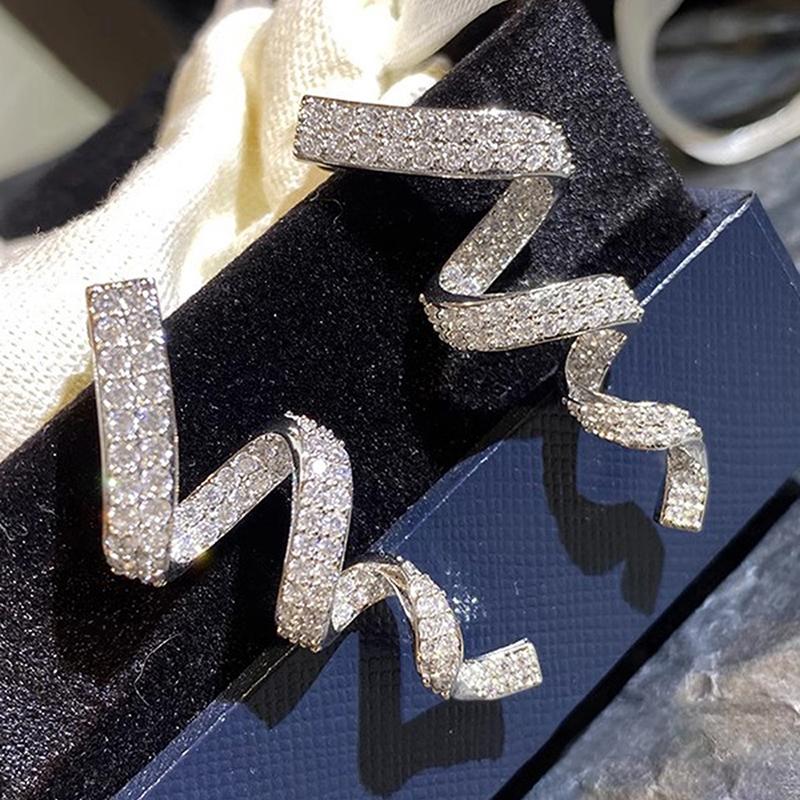 Huitan Rotational Ribbon Shaped Long Hanging Earrings for Women Sparkling CZ Trendy Luxury Female Accessories Creative Zircon