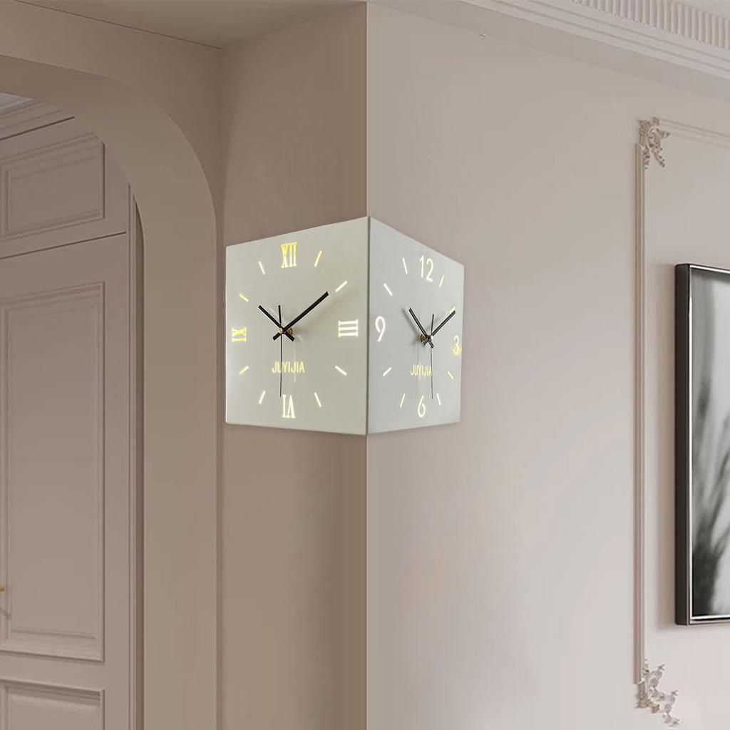 Corner Clock Iron Double Sided Corner Wall Clock With Light For Dining Room Living Room Office Construction Modern Silent Moveme