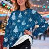 Women's Fashion Casual Long Sleeve Christmas Printed Round Neck Plus Velvet Thickened Sweatshirt