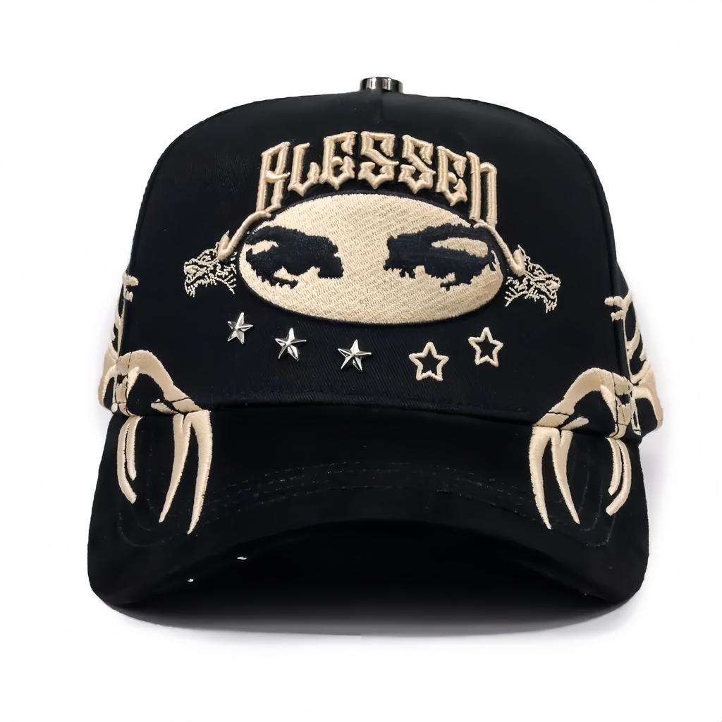 Wholesale Yo No Pesco Star Satin Lined Terry Dobby Embroidered Bling Sports Cap 5 Panel Rhinestone Brim Baseball Caps Barbas
