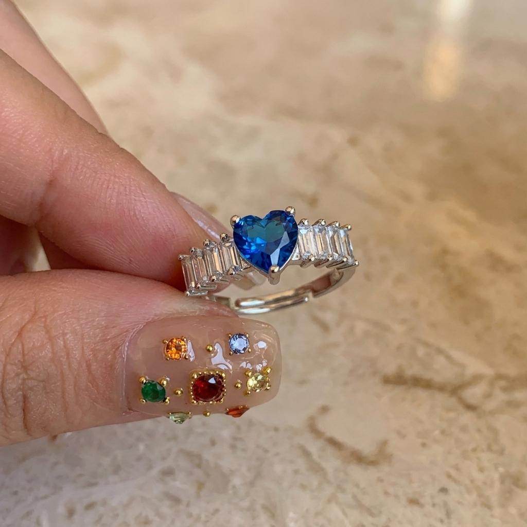 Luxury Blue Zirconia Hollow Butterfly Ring for Women Rhinestones Heart Flower Bow Crown Finger Ring Charms Engagement Jewelry