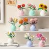 Building Block Pot Plant Bouquet of Flowers, Roses, Lily Building Blocks, Toys with Flower Pots, Cute Living Room Ornaments Gift
