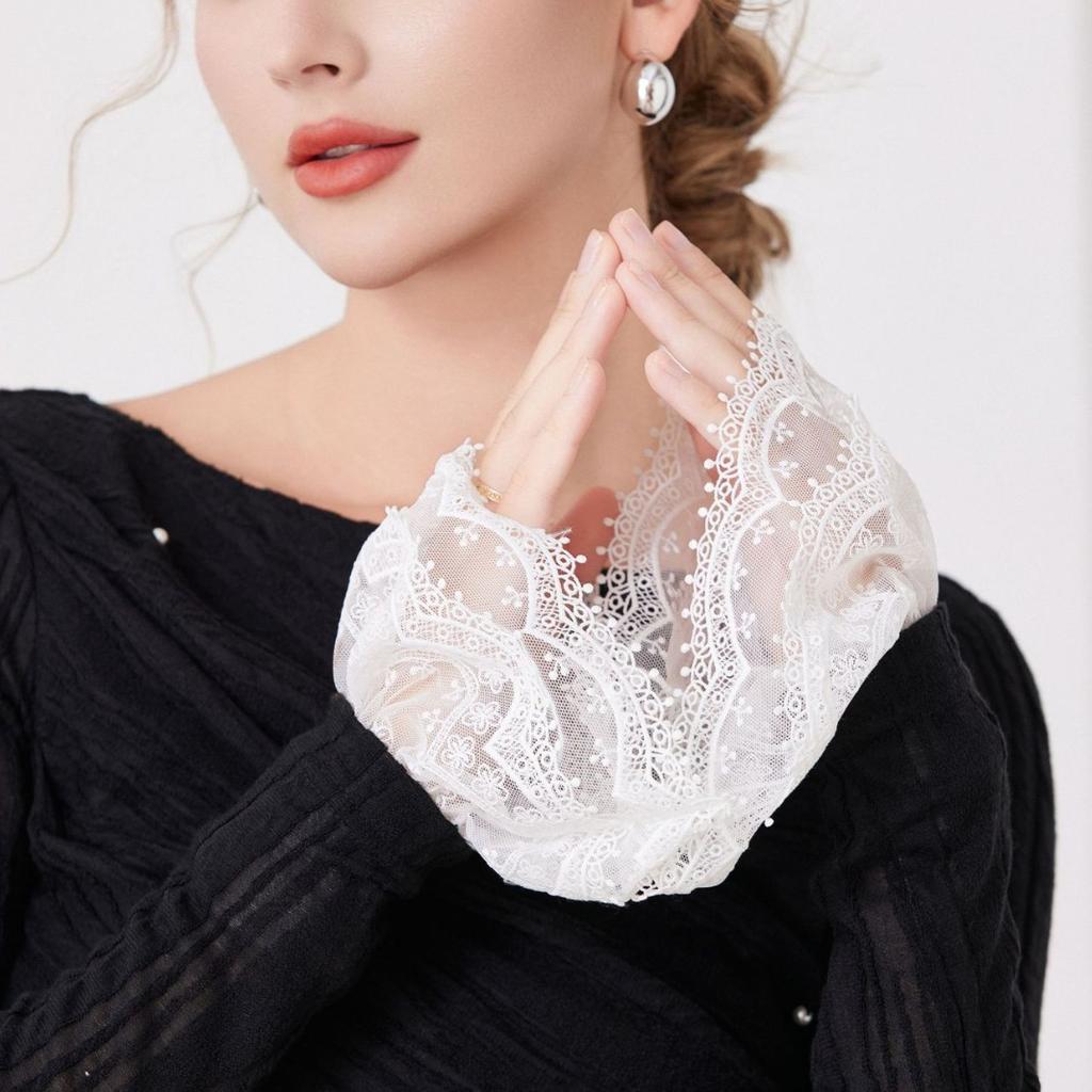 New Girls Shirt Detachable Sleeve for Womens Lace Floral Flared Fake Cuff Wristband Sweater False Sleeved Cuff Extension Gloves
