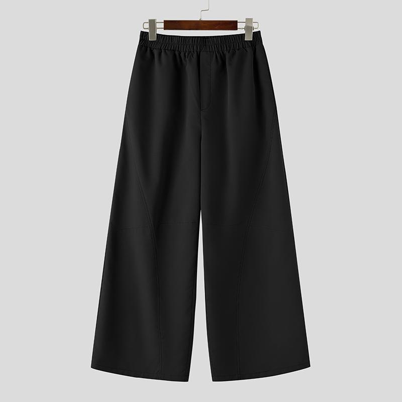 INCERUN Men's Elastic Waist Casual Loose Streetwear Trousers Hip Hop Wide Leg Pants