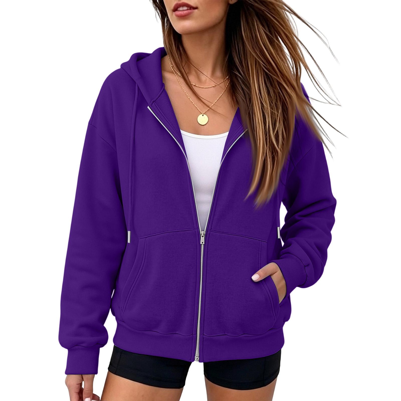 Damen Oversized Reißverschluss Sweatshirt Jacke für Herbst Freizeitkleidung L violett
