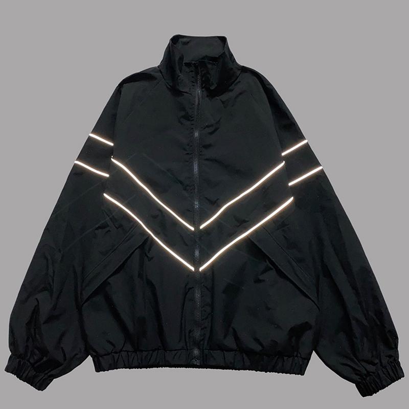 Men's Streetwear Reflective Striped Jacket Jacket Zip Top Windbreaker Thin Jacket Sports