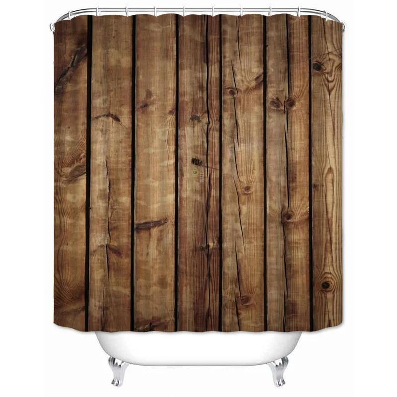 Rustic Shower Curtain Vintage Vertical Wood Planks Distressed Rustic Hardwood Design Fabric Bathroom Curtains Decor with Hooks