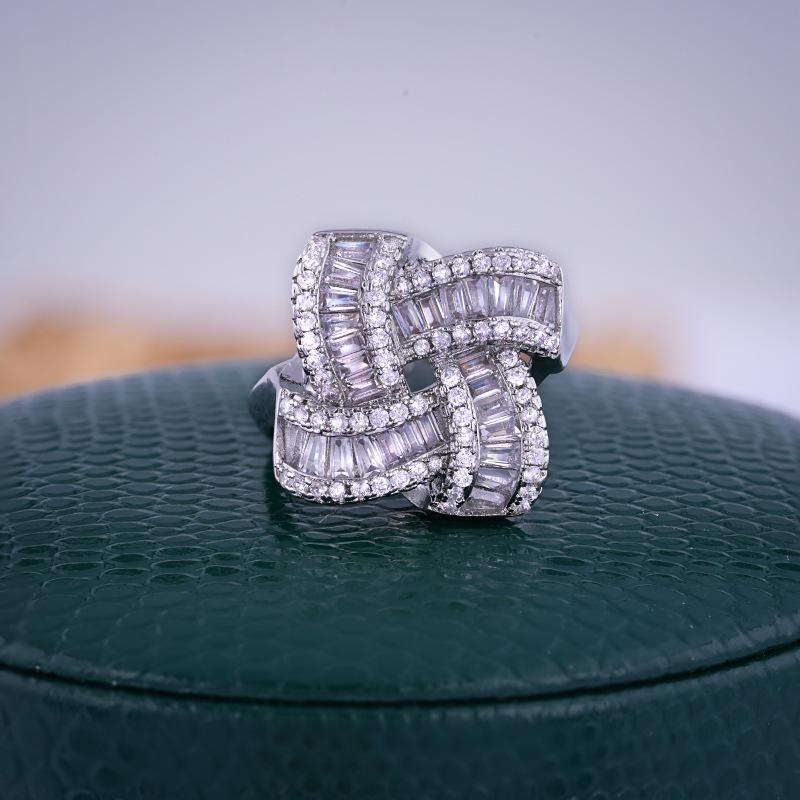 

Open Ring Light Luxury Diamond Ladder Square Full Index Finger Ring Exaggerated Female Personality Popular Windmill Four-Leaf Clover Temperament