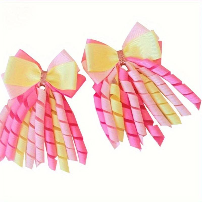 

Rainbow Curly Tassel Bow Hair Clips Colorful Curly Tassels Ribbon Bow Hair Barrettes Non-Polyester Fashion Accessories for Girls