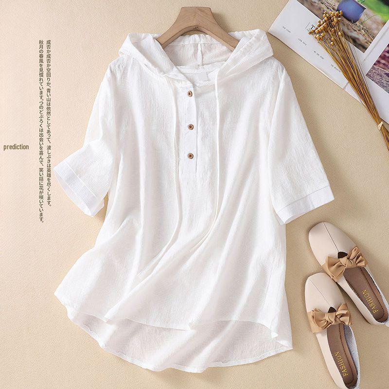 

Жіноча модна бавовняно-лляна сорочка з капюшоном з жакардовою вишивкою 2XL (72.5-80 kg) білий