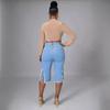 GMXIA Stretch Fringe Ripped Jeans Mid-length Pants Women