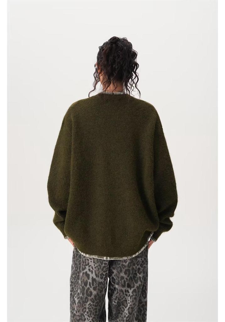 2026 Autumn/Winter Retro Knitwear: American Loose Fit Niche Design Pullover Sweater for Women